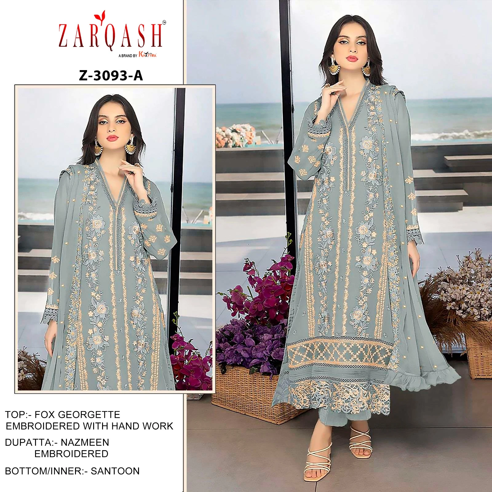 Zarqash Z 3093 Georgette Wholesale Pakistani Salwar Suit Catalog — Wholesale Pakistani Suits, MPA wholesale from Surat - Gallery Image 5